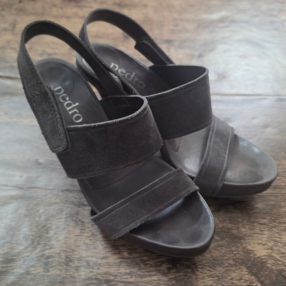 PEDRO GARCIA Platform Sandals Womens 36.5 Grey Suede Stiletto Ankle Strap Spain